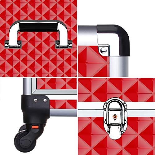 OUDMAY by Amazon - Makeup Case - Professional Rolling Artist Cosmetic Beauty Storage Organizer With 2 Large Locks and Drawer Crystal Red