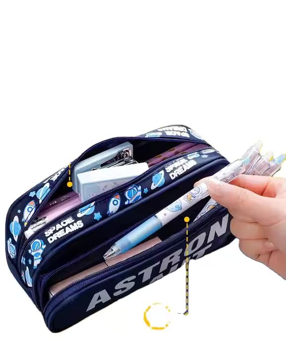 Image of DEOXY Canvas Big Capacity Pencil Pen Case Office College School Large Storage High Capacity Bag Pouch Holder Box Organizer Light Blue (Astronaut)