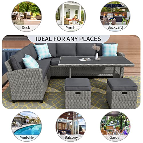 Merax 6 Piece Patio Dining Table Set Outdoor Furniture Sofa Pe Rattan Wicker Conversation Set (Dark) #TOP2