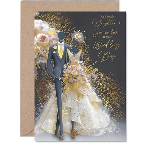 Gold Daughter & Son in Law EFfBOJ[h - GKgȐVYVw - 񂩂̋`̖Ƒq̂߂̃S[fnbs[EFfBOJ[h A5 Marriage Congrats Well Done O[eBOJ