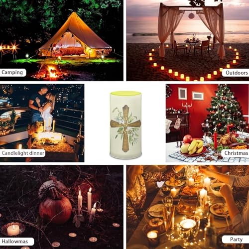 Image of Flameless LED Candle Flickering Wick Electric Candles with Remote Timer Color Changing 5.9 Inches Pillar Candle for Home Table Centerpiece Easter Day Decoration, He is Risen Lily Cross