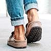 FMOGE Womens Flat Mule Sandals Summer Clogs Suede Flat Slipper Round Toe Backless Slip on Loafer Shoes Comfy Closed Toe Lady Fashion Boat Shoes #4
