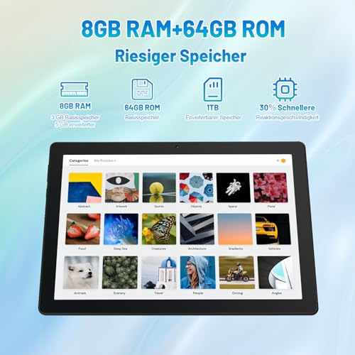 Tablet 10 Zoll Android Octa-Core 8 GB RAM 64 GB ROM (1 TB TF) 1280x800 IPS Touchscreen GMS-zertifizierter 5000mAh Tablet PC WiFi 6 Bluetooth 5.4 Widevine L1 Dual-Kamera – Bild 5