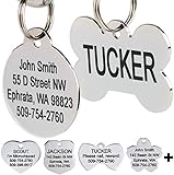 GoTags Stainless Steel Pet ID Tags, Personalized Dog Tags and Cat Tags, up to 8 Lines of Custom Text, Engraved on Both Sides, in Bone, Round, Heart, Bow Tie, Flower, Star and More (Dog Bone, Regular)