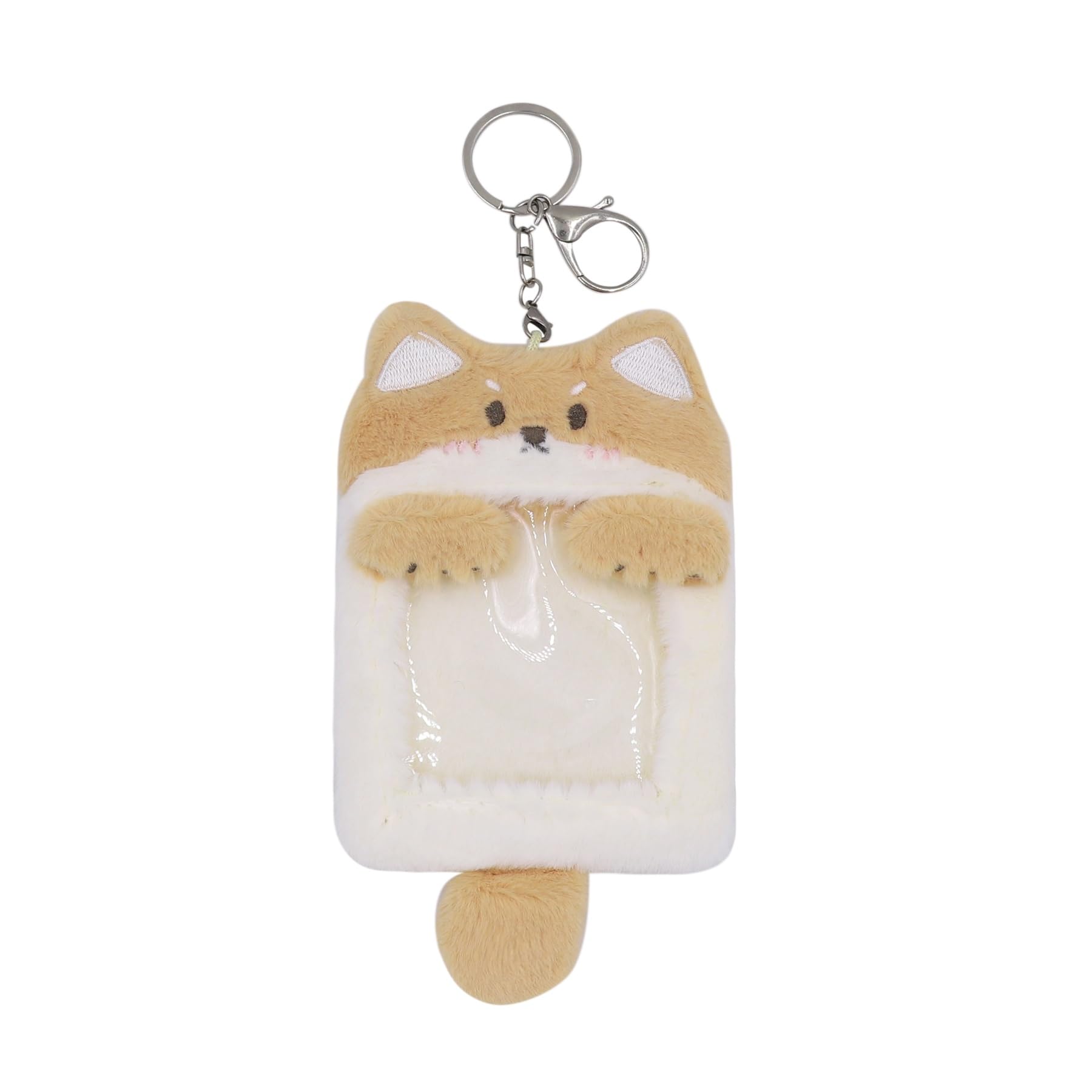 Fuzzy Plush Kpop Photocard Holder with Keychain, Cute Animals Photo Sleeve Bank ID Credit Card Holder Stationery