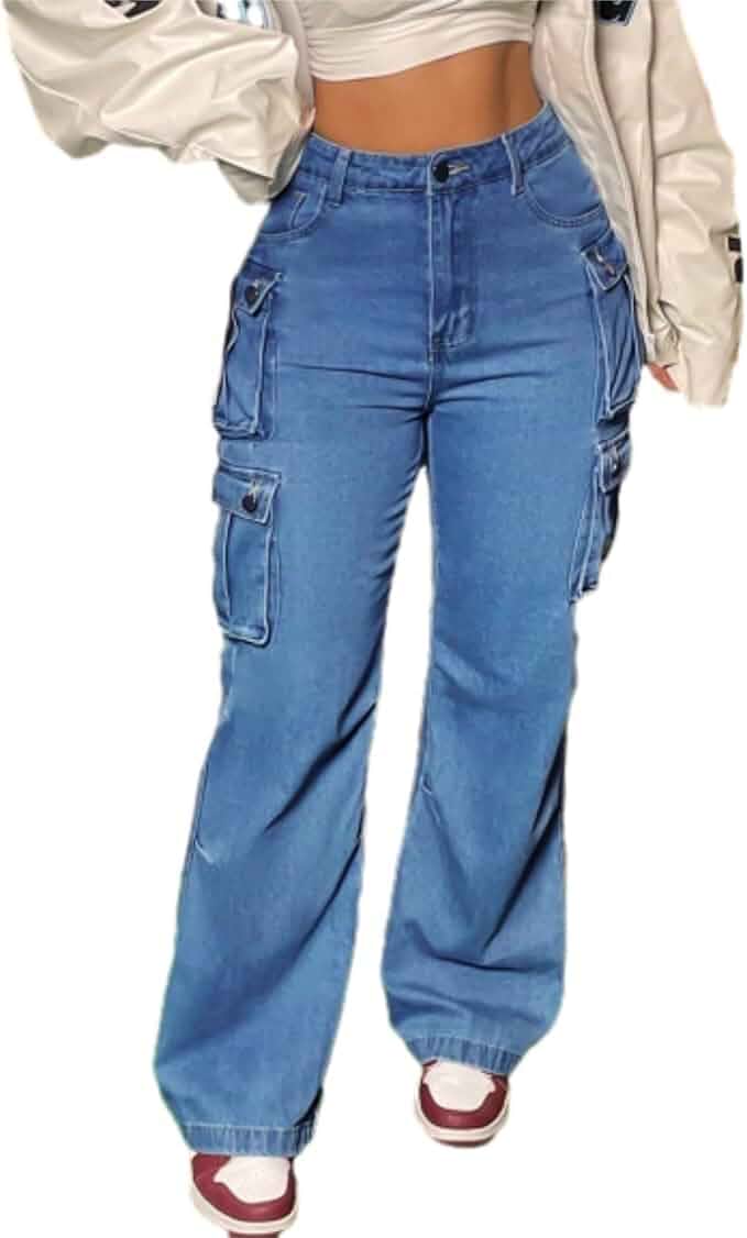 Women's High Waist Baggy Cargo Jeans Flap Pocket Y2K Streetwear High Waist,Streetwear,y2k,Flap Pocket,Boyfriend,Casual,Trendy,Fashion,Holiday,Comfortable,Stylish,Multiple colors available