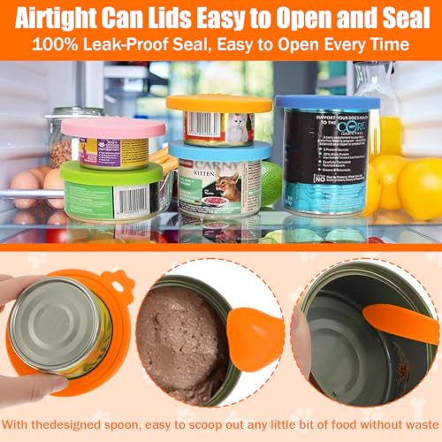 Image of 4PCS Pet Food Can Lids, Silicone Food Can Covers Set with Spoon, Reusable BPA-Free and Dishwasher Safe for Dog and Cat Food Canned, Yellow /Orange