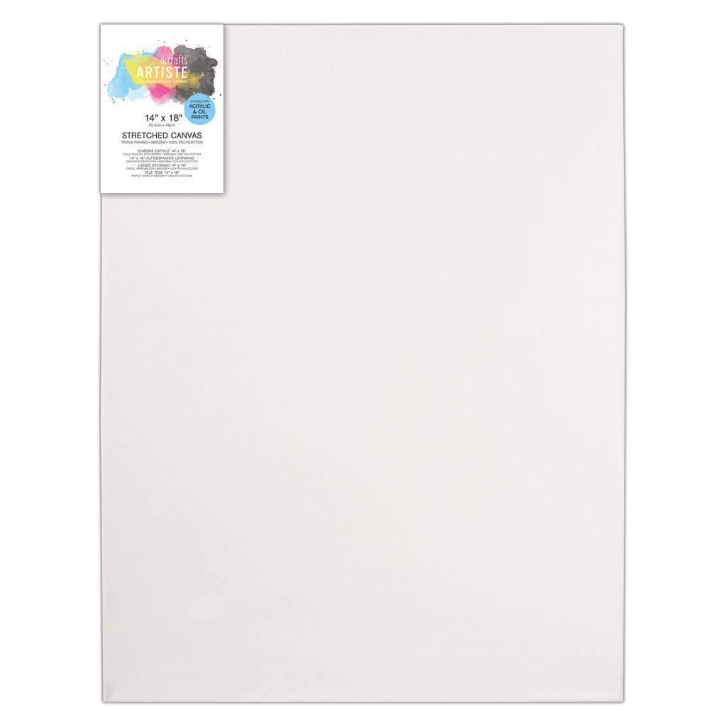 Docrafts Artiste White Artiste Stretched Canvas, 380Gsm, 14X18, Triple Primed, Wooden Frame Painting, Perfect Canvas For Painting, Arts Supplies For Acrylic Paint & Canvas Wall Art, Combine With Paint Set