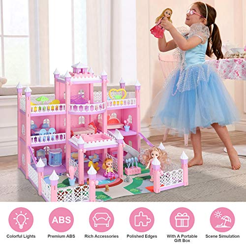 KAINSY Puppenhaus, 4 Tier Holiday House Möbeln und Zubehör Puppenhaus and Puppenhaus Zubehör and Doll, 3D Großes… – Bild 2