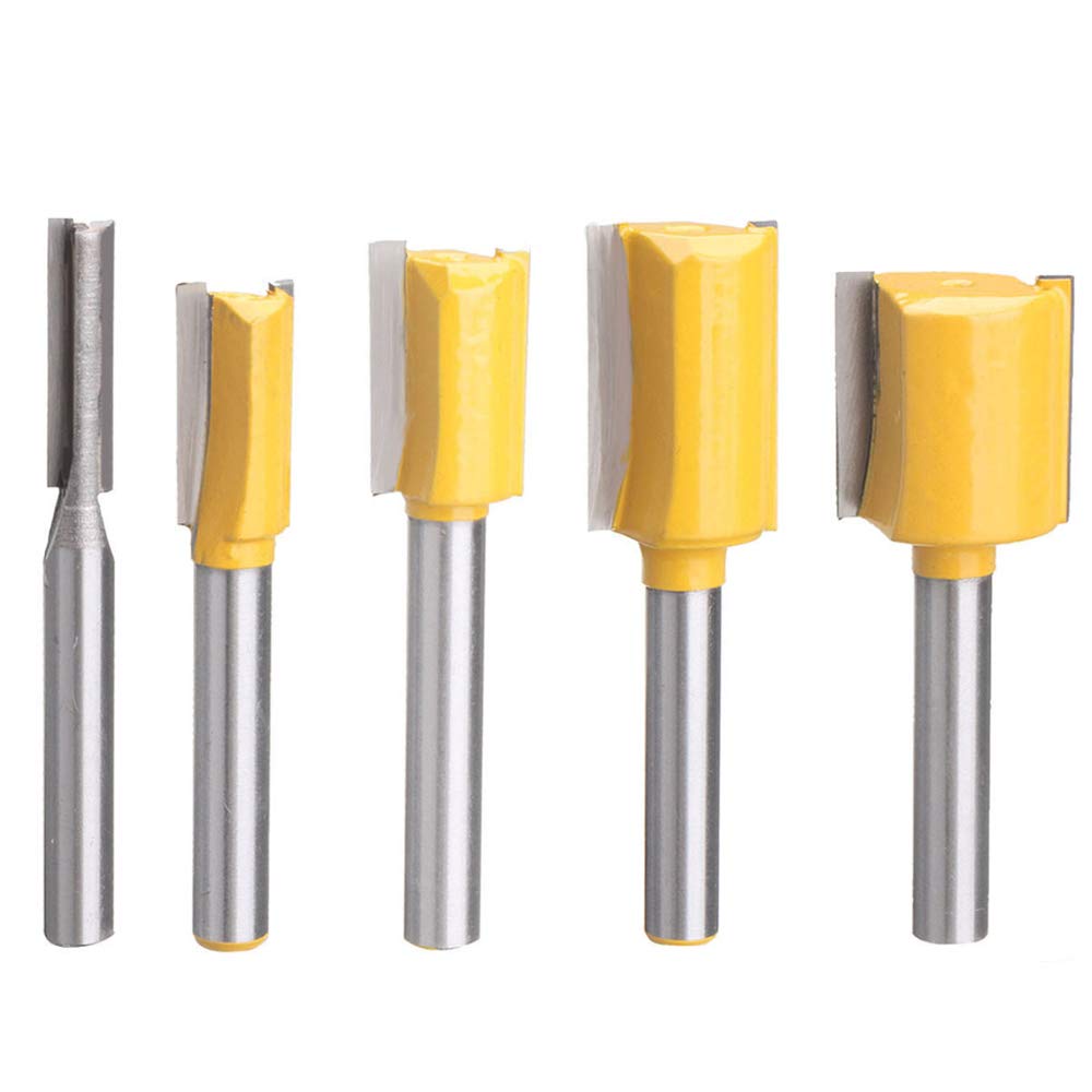 Yakamoz 5Pcs 1/4 Inch Shank Straight Router Bit Set Double Flute Plywood Dado Cut Router Bits Surface Straight Milling Cutter Woodworking Tools