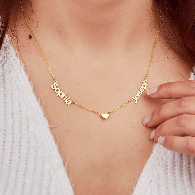 Personalized Name Necklace with Curb Chain 18K Gold Plated Handmade Custom Family Choker Customized Nameplate Necklaces Mother's Day Jewelry Gift for Mom Wife4