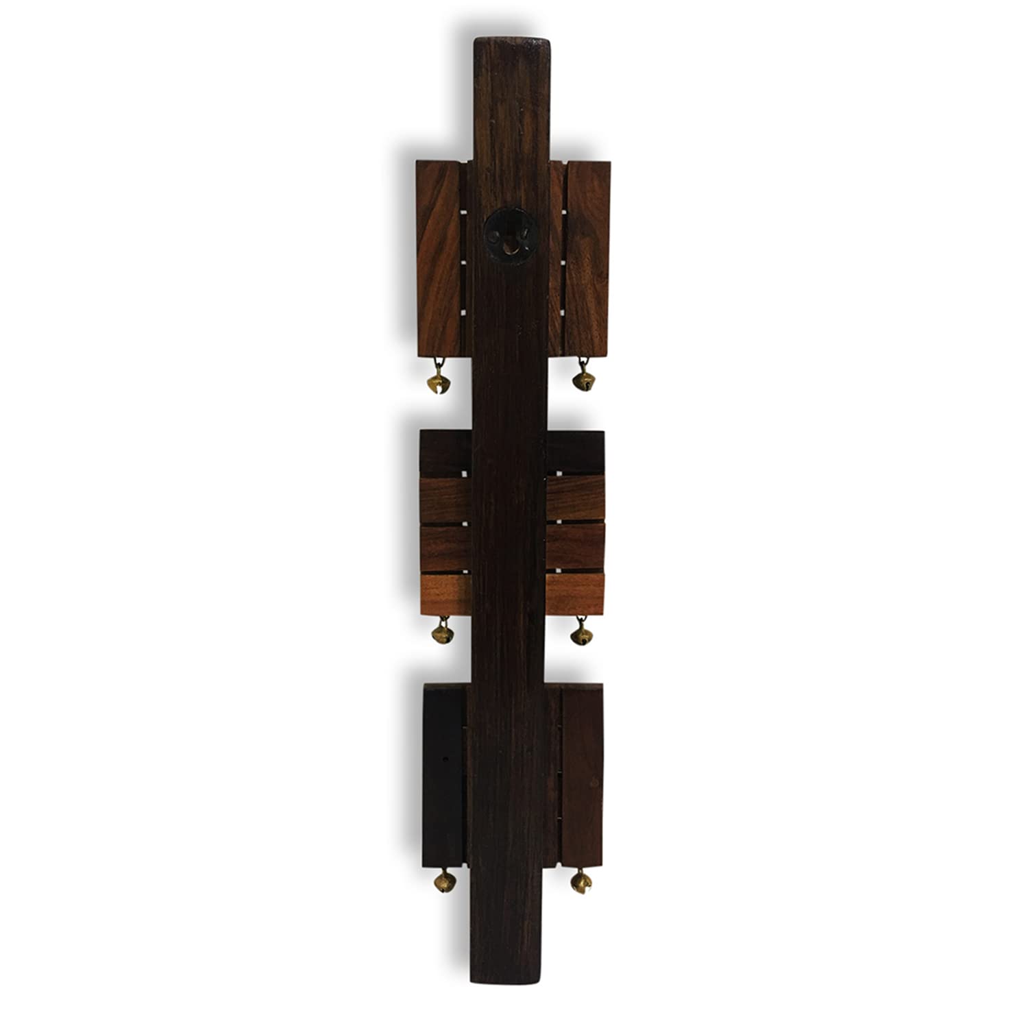 ExclusiveLane 'Madhubani' Brass and Wooden Key Holder for Home Décor Stylish (6 Hooks, Sheesham Wood, Brown) | Key Hangers for Wall Key Holder Stand Key Stand for Wall Key Chain Holder for Wall 2
