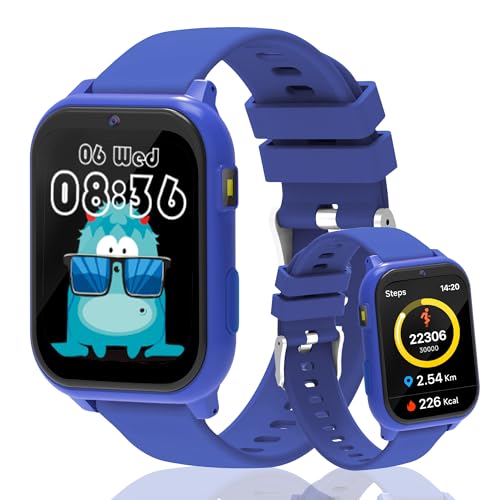 pmstuy Reloj Inteligente Niño con 18 Juegos, Smartwatch Niños y Niñas con Podómetro, Cámara, Monitor de Sueño, Despertador, Linterna, Impermeable Reloj Niño Smart Watch Regalo Niña