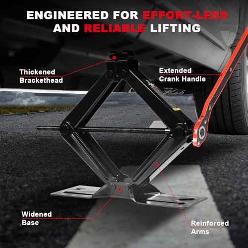 Big RED Car Jack 3Ton/6610 lbs Universal Scissor Jack with Rubber Pad, Portable Tire Changing Kit with Lug Wrench, Emergency Kit for Sedan SUV MPV by BIG RED - Image 3
