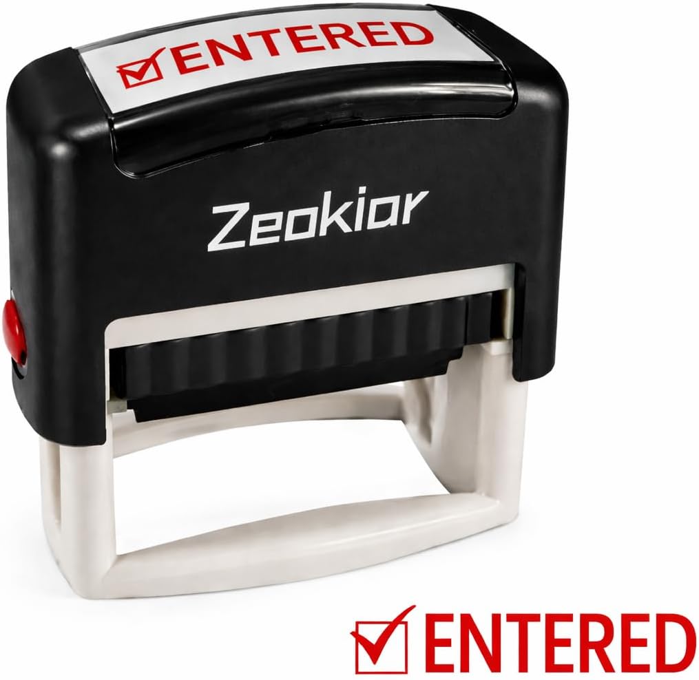 Entered Stamp, Entered Self Inking Rubber Stampers for Office | Entered Stamp for Business, Accounting, Bookkeeping, Coding, Legal, Work, Ordering, Inventory Entered Stamps - Red Ink