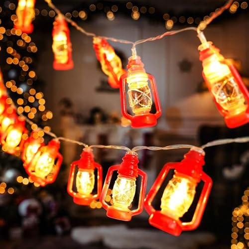 ALEGRE® Vintage Kerosin Lichterkette Batterie mit Timer, 1,5M 10 LED Laterne Lichterkette Timer, Rot Lampions Lichterketten Innen Außen Batteriebetrieben für Camping, Garten, Hochzeit, Weihnachtsdeko