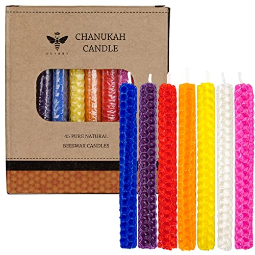 DEYBBY Honeycomb Beeswax Spell Chime Candles for Home - Set of 45 Tiny Beeswax Candle for All 8 Nights of Hannukah Menorah, Multi-Color