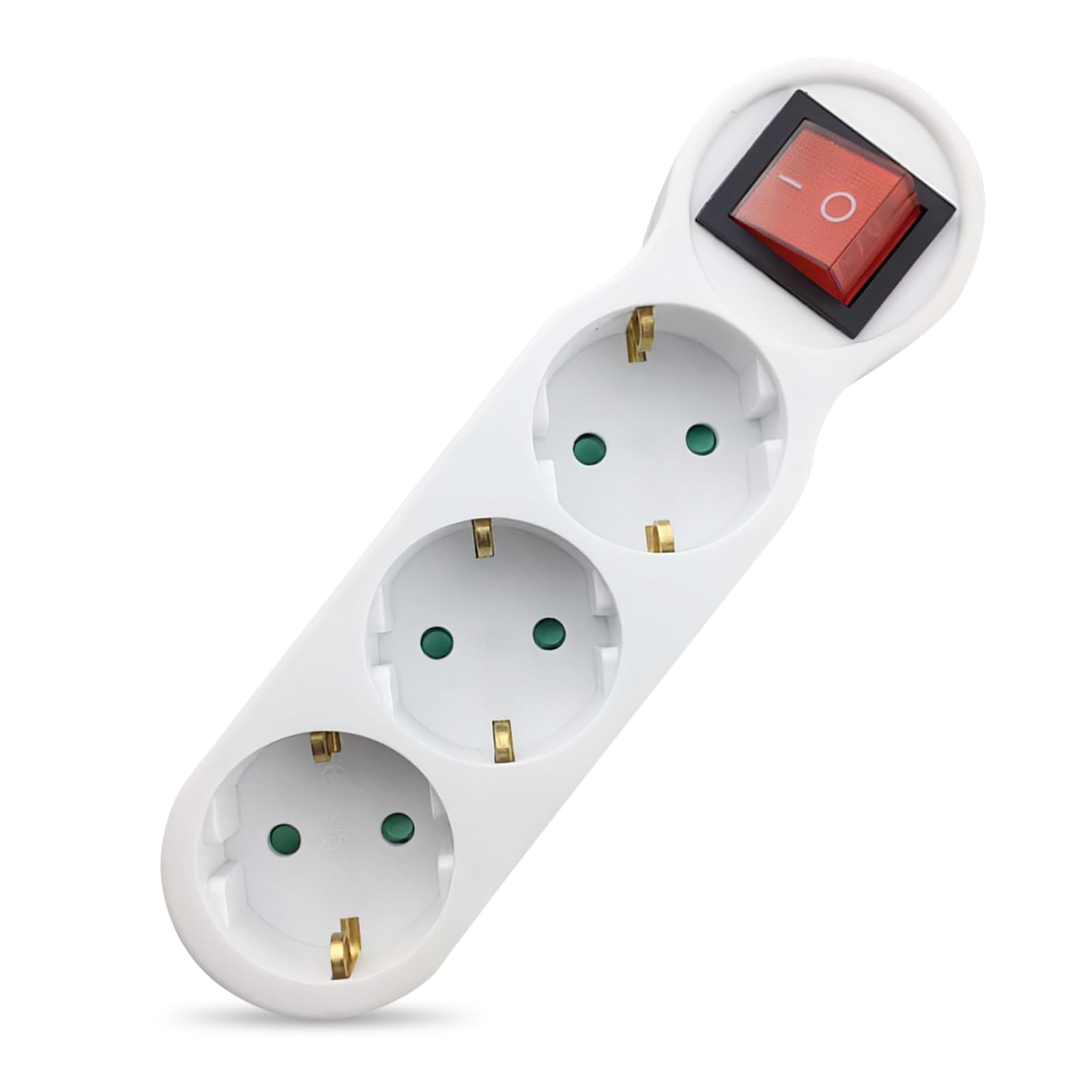 Triple Wall Plug, 3 Sockets with Light Switch, 16A 250V 3680W Max, Compact Design for Small Spaces in Home or Office