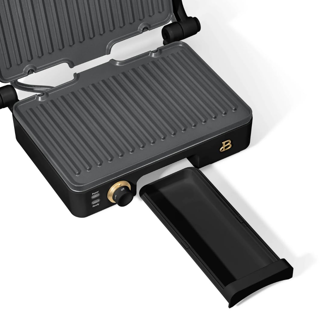 Beautiful 2-in-1 Panini Press, Grill, Sandwich Maker, Stainless Steel, Non-Stick Plates, 1200W Indoor Grill, Modern Style, 10.25 x 7 Inch Cooking Surface, Removable Heat Control (Black Sesame)
