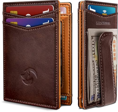 Magnetic Closure Slim Wallet for Men with Money Clip Gift Boxed,Genuine Leather Front Pocket Wallet, 3.9