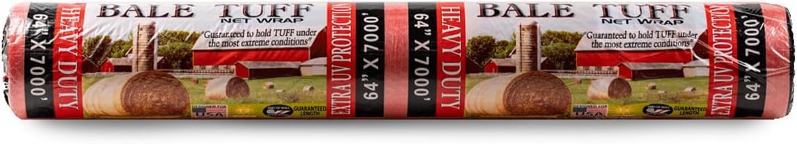 Bale Tuff Round Bale Hay Net Wrap | Red | Farm-Grade UV Stabilized Net Wrap for Hay, Corn Stalks & Alfalfa | (67 in x 7,000 ft) (1)