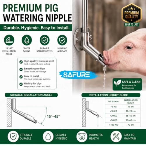 Image of Pig Nipple Water Drinkers - Pack of 20 | Automatic Stainless Steel with Plastic Red Cap Nipples for Piglets | Farm Livestock Watering System