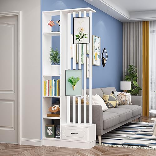 Separation de Piece Intérieur en Bois Massif Plaque de 16mm Cloison D'entrée Moderne avec Étagères et Tiroirs Claustra Intérieur pour La Maison, Le Bureau(White+White,80 * 30 * 202cm)