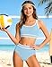 Girls Swimsuit 10-12 Years Girl Bathing Suit Two Piece Sky Blue High Waisted Athletic Swim Suits Fashion Piping Girls Bikini Swimwear Set