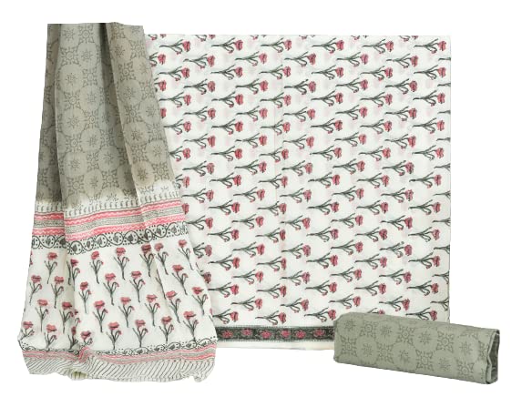 Image of NISHIRE Women's Cotton Jaipuri Hand Block Print Unstitched Suit Material with Cotton Mulmul Dupatta