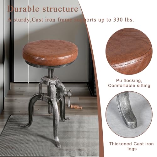Bokkolik ZT03 Anitque Bar Stool With Swivel Pu Seat Industrial Kitchen Island Chair Farmhouse Dining Stool Rustic Shop Stool Farmhouse Coffee Chairs 20.5-27 Inch Height Adjustable thumb #4