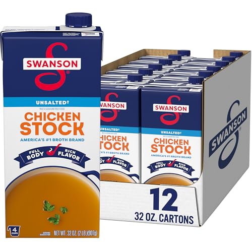 SWANSON S 100% Natural Unsalted Chicken Stock, 32 Oz Carton (Pack of 12)