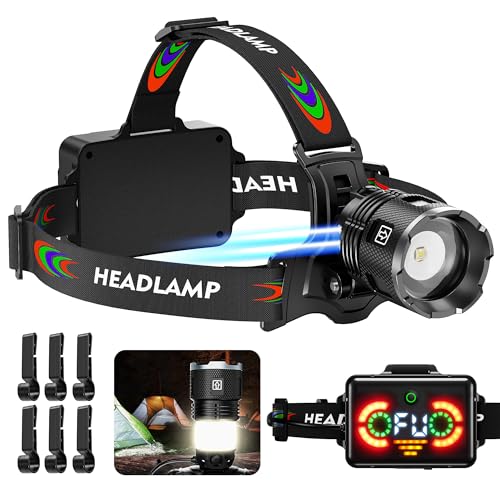 FixLiburt 17000 Lux Bright Camping Headlamp Function 17 Modes Motion Sensor Adjustable Focus, 95H Standby IP65 Waterproof, 125°Angle Head Lamp for Fishing Hiking Bike Hardhat