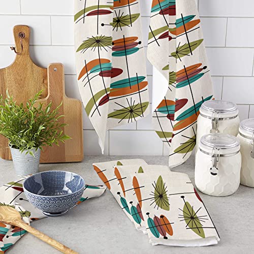 Chucoco Mid Century Oval Colored On Retro Linen Kitchen Towel Absorbent Dish Towels, 2 Pack Soft Reusable Absorbent Hand Towel Vintage Art Bathroom Cloth Quick Drying Hanging Terry For Home Cleaning #TOP2