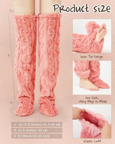 Image of Geyoga 3 Pairs Over Knee Fuzzy Socks High Fuzzy Leg Warmers Over Knee Plush Slipper Socks for Women Christmas Sleeping
