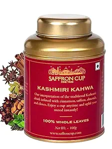 Kashmiri Kahwa Green Tea | Sweet Kahwa | Herbal Tea | 100 gm | Blended with Saffron, Cinnamon, Almonds & Rose Petals