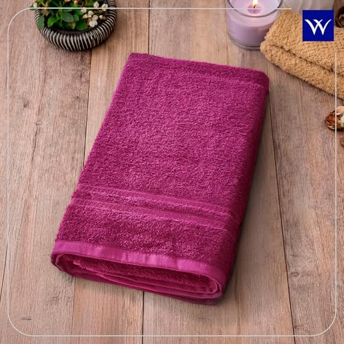 Image of Welspun 100% Cotton Quick Dry Bath Towel | High Absorbency Super Soft, Fast Drying Towels for Bath | 380 GSM Large Size Bath Towel for Men and Women | 70cm X 150cm - Dark Pink