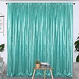 Partisout Sequin Backdrop 4ftx8ft Teal Glitter Curtain Panel for Graduation, Baby Shower, Wedding, Party & Photo Booth - Blackout Curtains, Sparkle Background for Videos & Photos