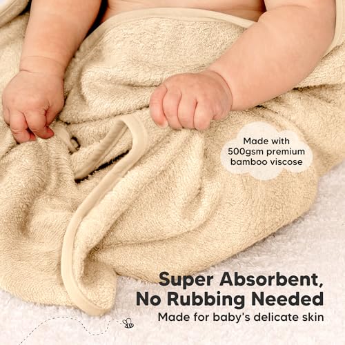 Image of KeaBabies 2-Pack Hooded Baby Towels for Newborn - 35x35 Soft & Absorbent Viscose From Bamboo Baby Bath Towels with Hood for Infant, Toddler, Kids, Boys Girls, Newborn Bath Essentials (Almond, Regular)
