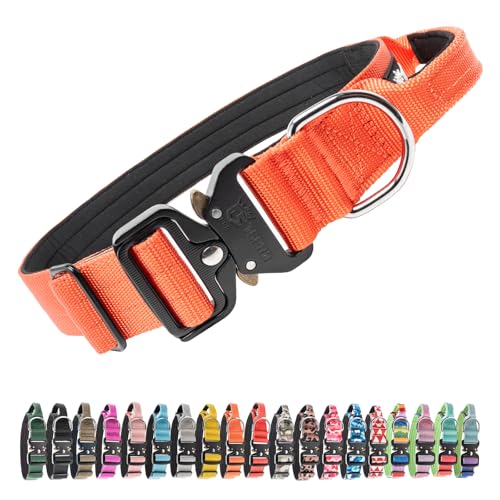 TSPRO Premium Collare per Cani, Regolabile Collare Tattico con Maniglia e una Robusta Fibbia Metallica a Sblocco Rapido, per Cani di Taglia Media a Grande (Arancione L)