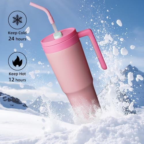 Image of Konokyo 40 oz Tumbler with Handle and Straw, Insulated Water Bottle