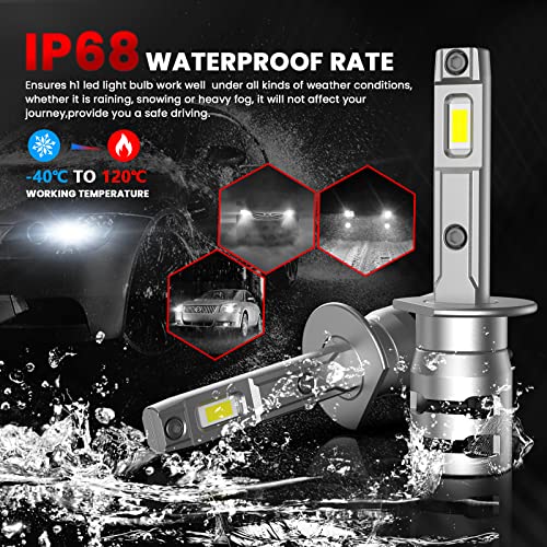 Car Work Box H1 Led Headlight Bulb W/Fan, Single Plug 1:1 Mini Size No Adapter Required, 300% Brighter 6500K Cold White High Low Beam Conversion Kit, Fit For Fog Light/Projector #TOP6