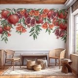Carta Da Parati Murale Pianta Vintage 250x175cm Fotomurali Effetto 3D | Carta Da Parati Seta Melograno Fiore Di Melograno per Casa Ufficio Camera Da Letto Soggiorno Decor Murale