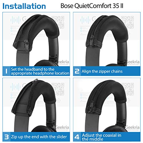 Image of Geekria Flex Fabric Headband Cover Compatible with Bose QC45 QuietComfort 35 II, QC35, QC25 Headphones, Replacement Repair Part, Sweat Cover, Easy DIY Installation (Black)