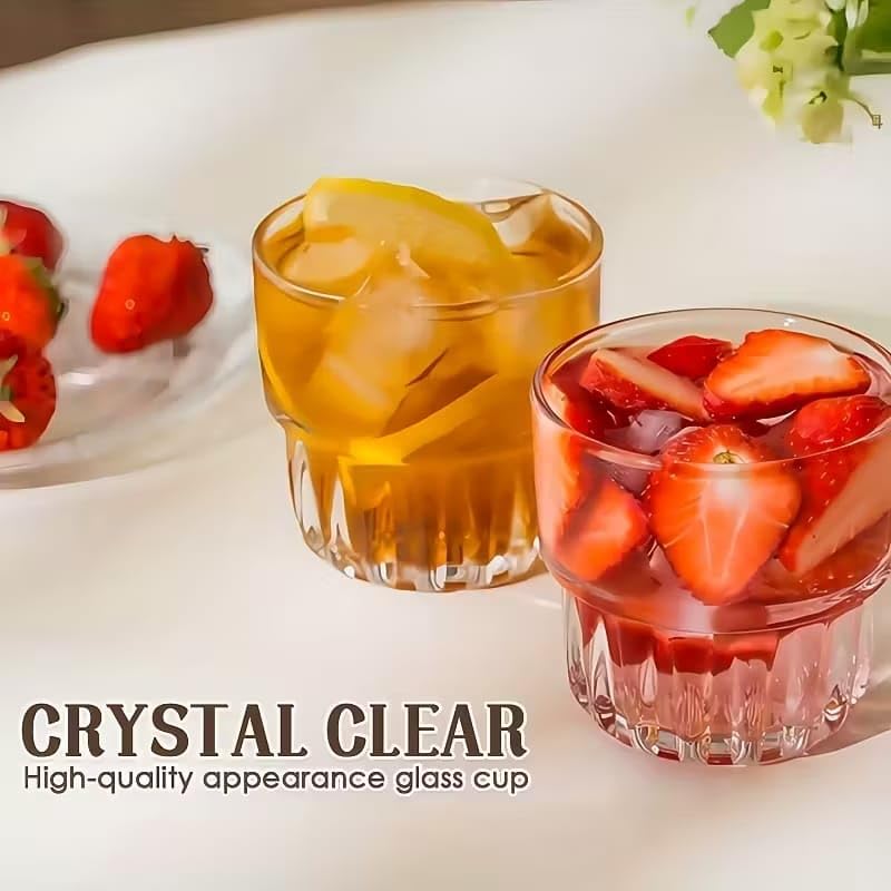Image of PrimeWorld Crystal Juice Glasses Set of 6 - 200ml Tumbler Glasses for Juice, Water, Sharbat & Cocktails | Clear Drinkware Set for Dining Table, Home & Parties