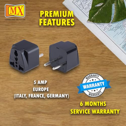 Image of MX Europe Travel Adapter, India to Russia, Europe, Turkey, Italy, China & More Conversion Plug - Type C Travel Adapter - Perfect for Laptop, Camera Charger and More Pack of 3