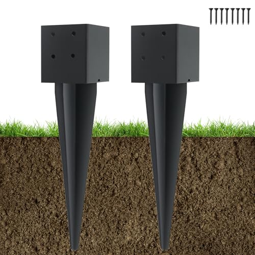 2 Pcs 16 Fence Post Anchor Ground Spike| Black Powder-Coated| 4x4
