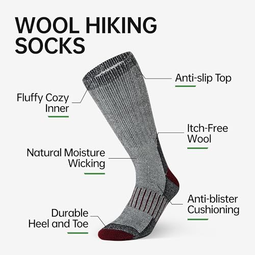 Image of Alvada Mens Merino Wool Crew Socks Thermal and Warm Socks for Winter Work Hiking Running 3 Pairs