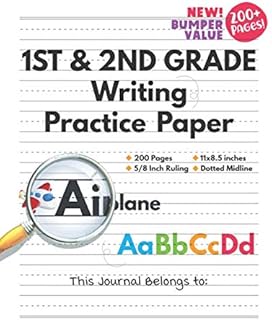 Writing Practice Paper with Dotted Lines (200 Page Notebook for 1st & 2nd Grade Students): Bumper Value Handwriting Workbook, 200 Handwriting sheets, 5/8 Inch Ruled, 11 x 8.5 Inches