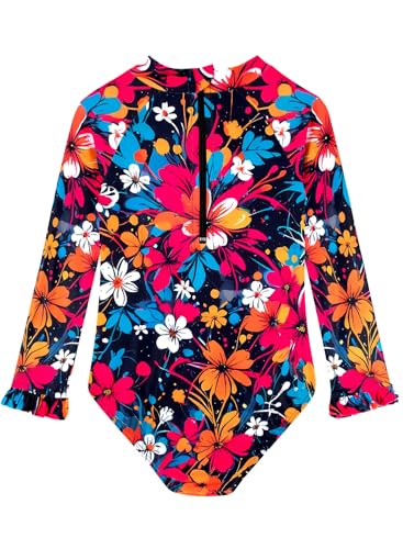 Image of Alakuoti Long Sleeve One Piece Ruffle Swimsuit for Toddler Girls Baby Girl Rashguard Shirt with UPF 50+ Sun Protection