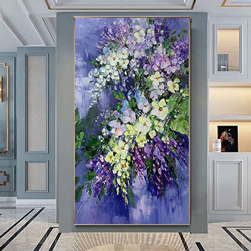 Peinture magnolia faite main 60x120cm | Tableau de maître en relief pour villa